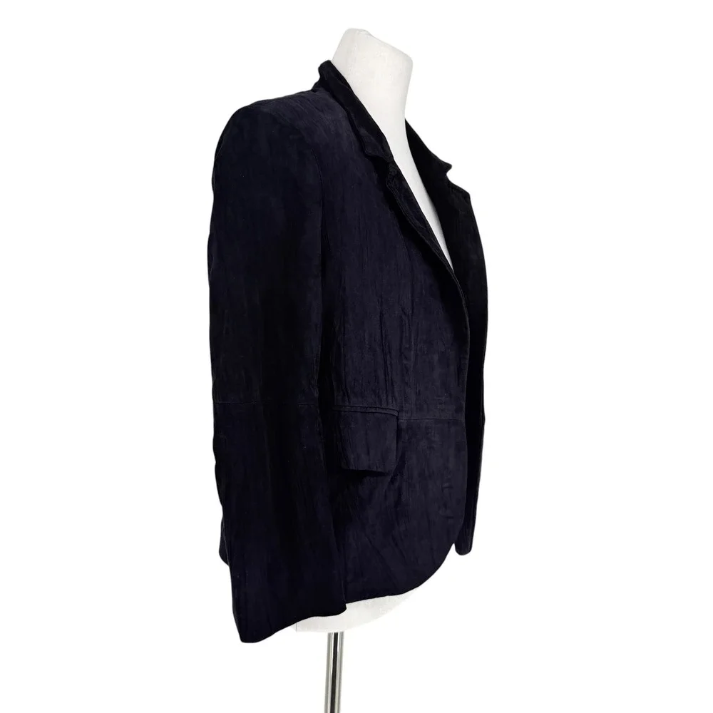 Zadig & Voltaire Verys Daim Crinkle Goat Suede Leather Jacket Navy Size 36 Small